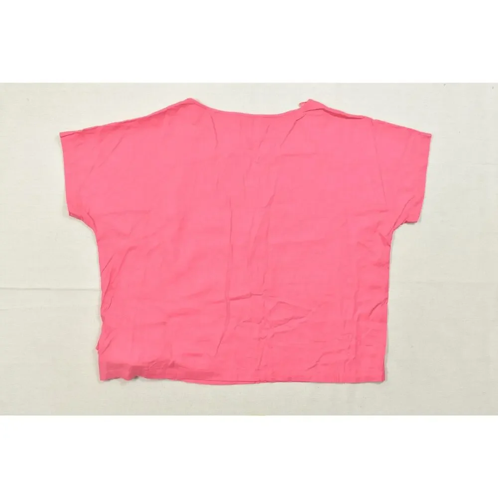 Michael Kors Women Plus 3X Pink Linen Blend V-Neck Side Tie Short Sleeve Blouse